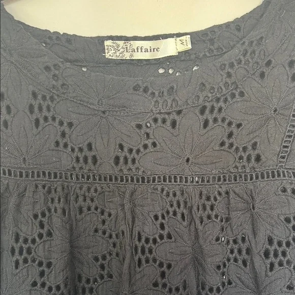 Laffaire Embroidered Classic Black Blouse with Crew Neckline and Long Sleeves - Picture 2 of 5